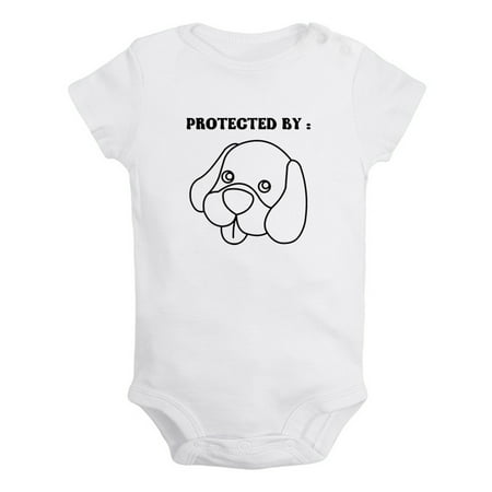 

iDzn Protected by Dog Funny Rompers For Babies Newborn Baby Unisex Bodysuits Infant Jumpsuits Toddler 0-12 Months Kids One-Piece Oufits (White 0-6 Months)