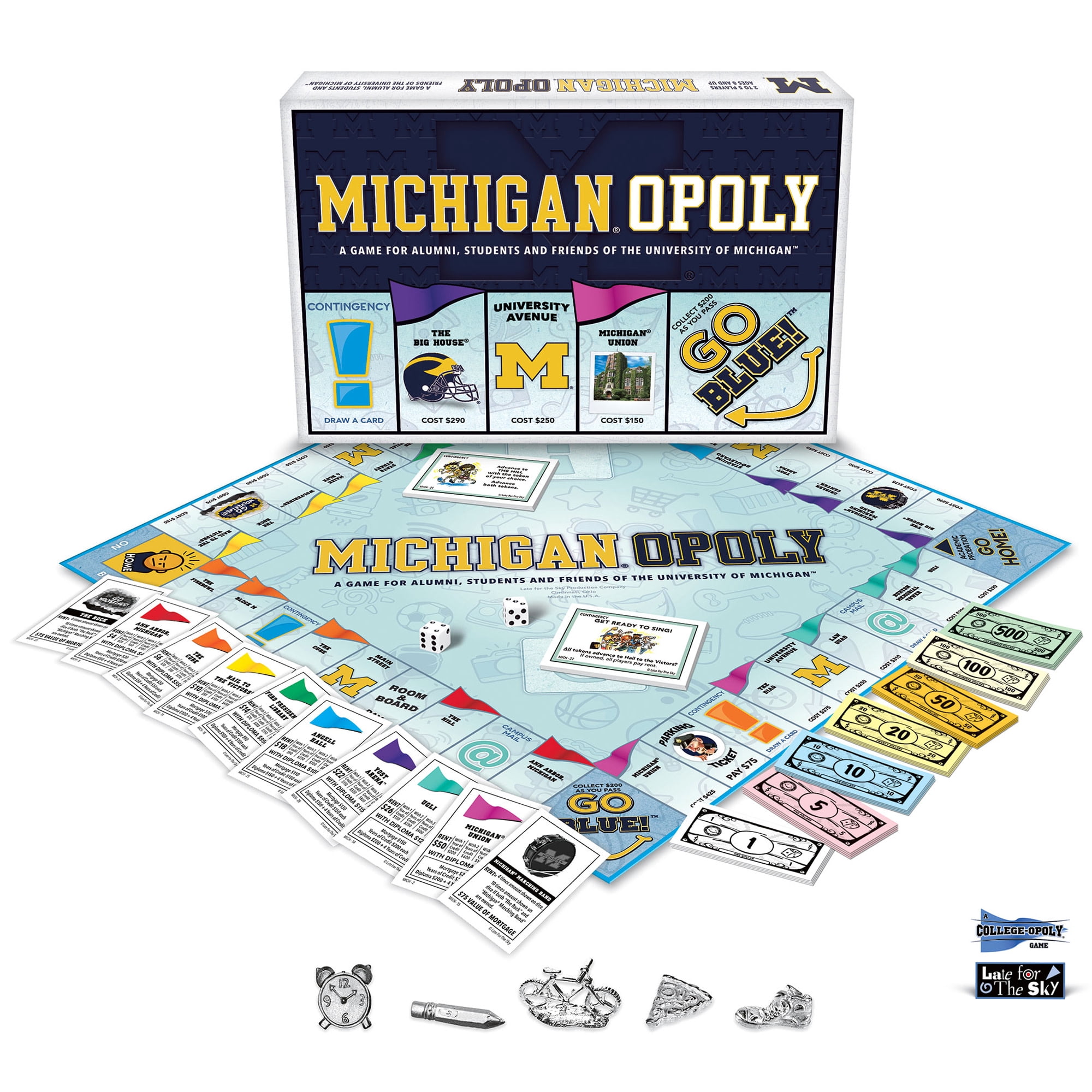 Late For The Sky: Michigan-Opoly - University of Michigan Themed Family Board Game, Opoly-Style, Traditional Play Or 1 Hr Version, Age 8+, 2-5 Players
