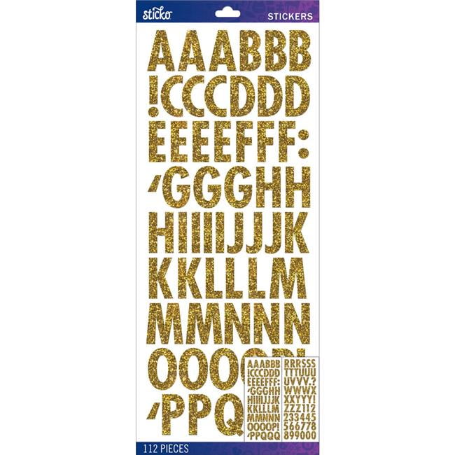 Gold Glitter Bold A to Z Alphabet Letter & Symbol Stickers for Crafts 