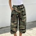 thumbnail image 4 of Women Wide Leg Shorts Camo Bermuda Long Jorts with Pockets Y2k Elastic Waist Cargo Baggy Boyfriend Loose Capris ( S), 4 of 6