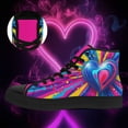 thumbnail image 3 of Coolcustomize Women's Neon Heart Burst High-top Sneakers, Lace-Up Round Toe Casual Shoes with Neon for Wear, Valentine's Outfits & Daily Fashion, Comfortable Fabric Upper & Sole Canvas Boots, 3 of 10