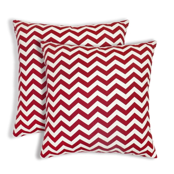 PurpleEssences Pack of 2 Decorative Throw Pillowcase Zig-Zag Cushion Case for Sofa Car Bedroom - 18x18 Inch - Red and H.White