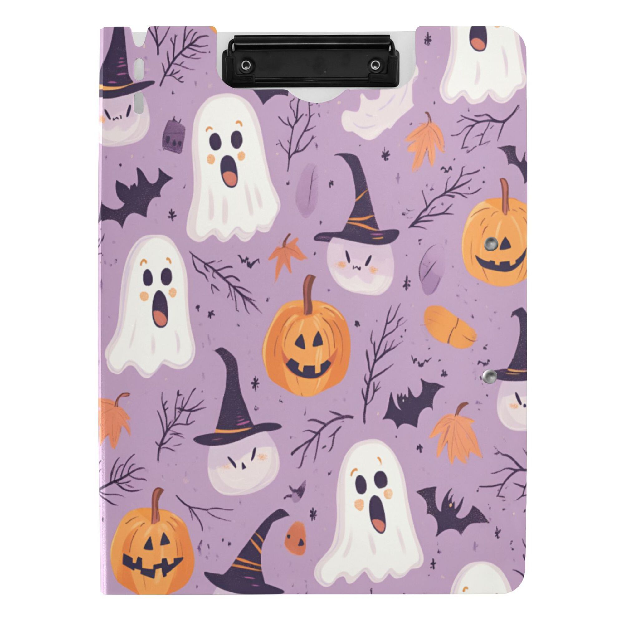 FORMRS A4 Clipboard Folder with Pen Holder Horizontal Foldable School Office Binder, Purple Cute Halloween