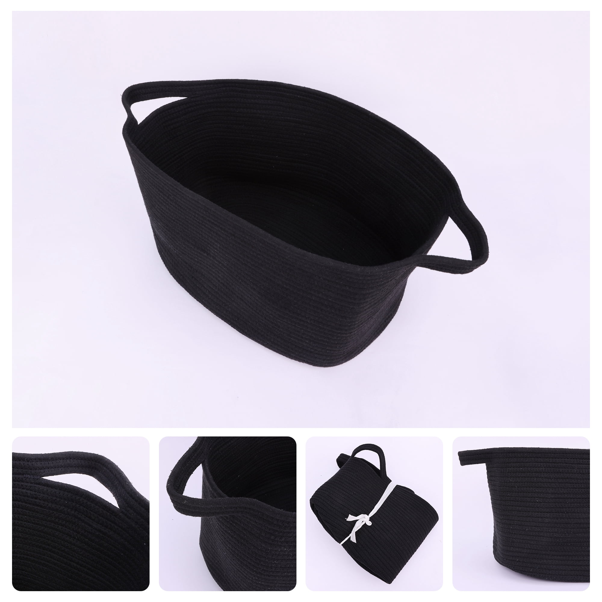 Unique Bargains Woven Storage Basket with Handle Shelf Storage Bin for Home Black
