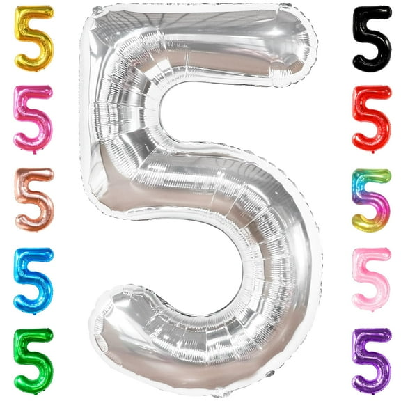 KatchOn, Silver 5 Balloon Number - 40 Inch | Number 5 Balloons for Birthdays | Silver 5th Birthday Decorations Girl | 5th Birthday Decorations For Boys, Silver Party Decorations | 5 Mylar Balloon