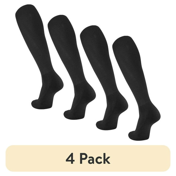 (4 pack) Easton Baseball/Softball Socks, Black, Adult Size