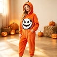 thumbnail image 5 of YUEHUA Adult Hooded Zip Front Onesie, Unisex Pumpkin Face Print Halloween Sleep Jumpsuit, Loose Comfort One Piece Nightwear for Men Women, 5 of 8