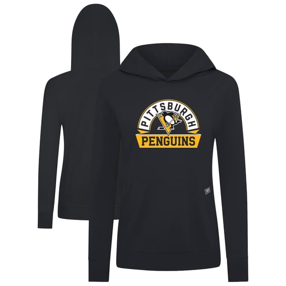 Women's Levelwear Black Pittsburgh Penguins Relay Banner Arch Pullover Hoodie