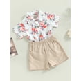 thumbnail image 4 of Sister Brother Matching Clothes Baby Girls Floral Print Fly Sleeve Romper with Headband Kids Boys Shirts and Shorts Set 0-24 Months, 4 of 9