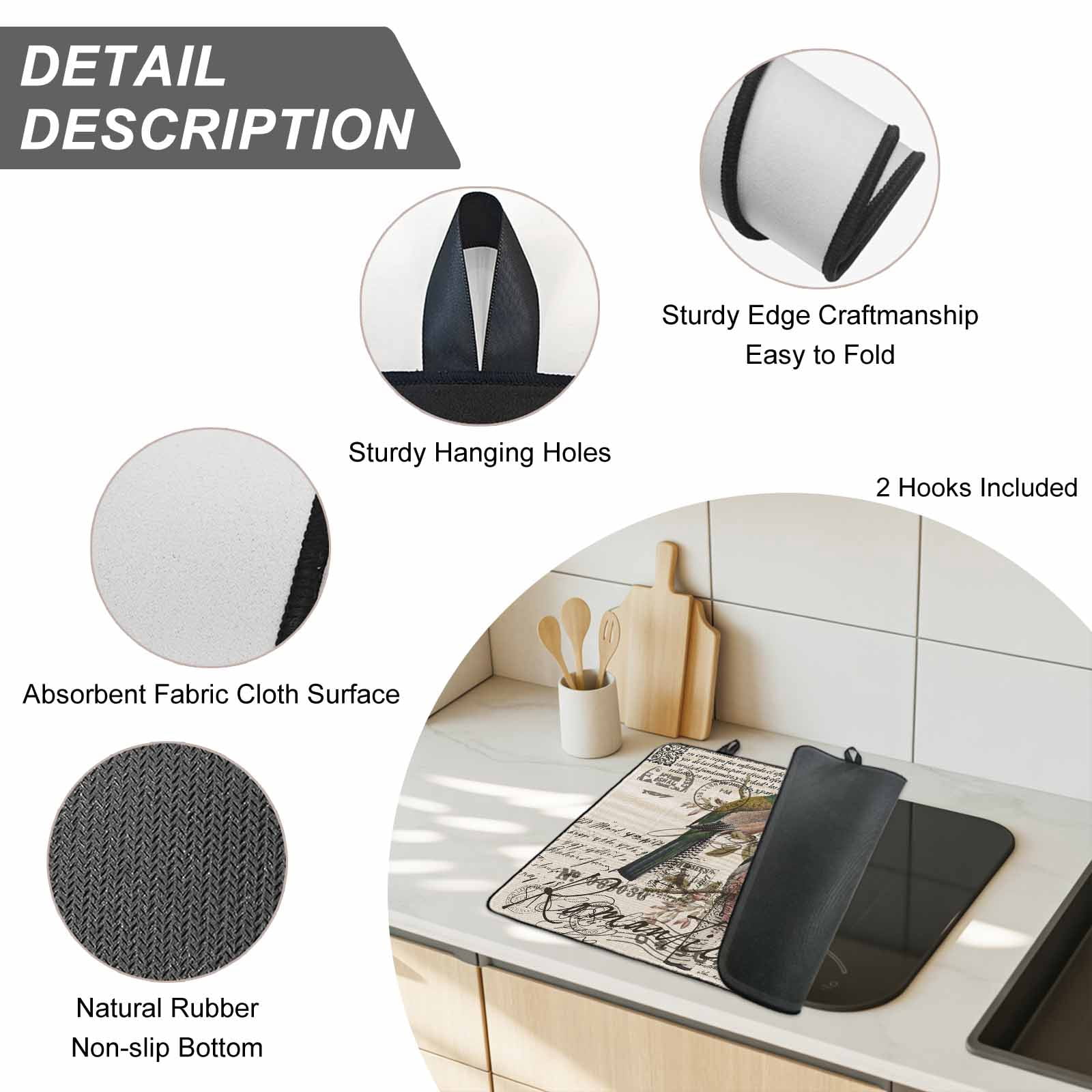 Vintage Birds Stove Top Cover for Electric Stove, Heat-proof & Non Slip Glass Top Stove Cover Protector, Country Envelope Postmark Farmhouse Botancial Kitchen Flat Cooktop Rubber Mat 36x21 Inches