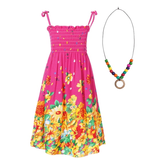 iiniim Girls Summer Sleeveless Straps Bohemian Beach Dress Flower Print Rainbow Beach Sundress 3-12 Type E 3-4