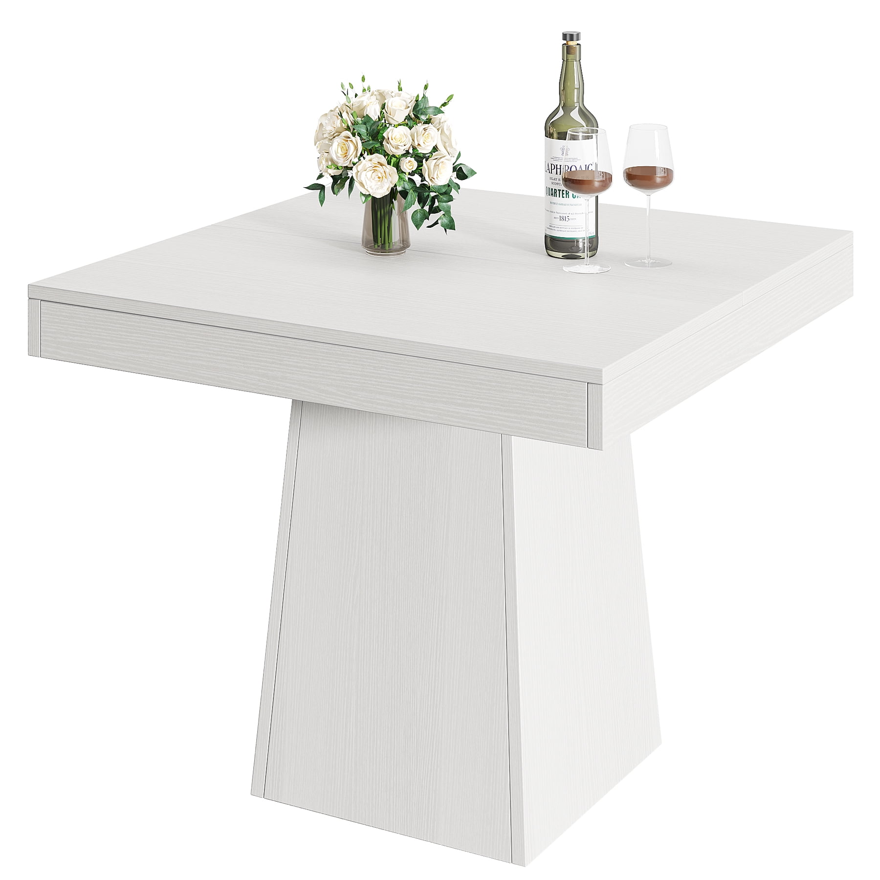 Fnova 31.5" Square Farmhouse Dining Table, Wood Coffee Table for 4 People, Modern Kitchen Table for Dining Room, White (Chairs Not Included)