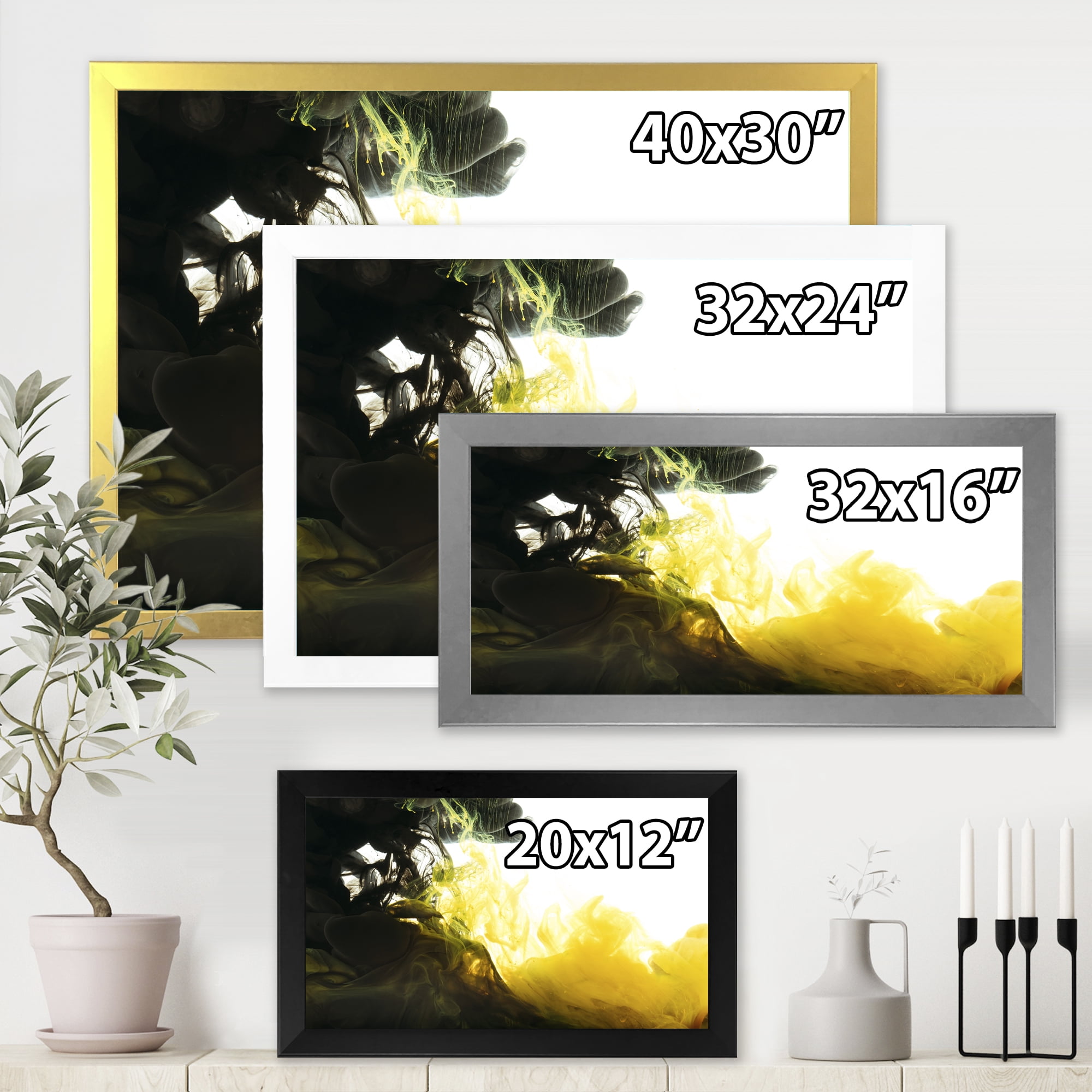 Designart 'Abstract Of Yellow Meeting Black' Modern Framed Art Print