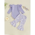 thumbnail image 4 of Suealasg 3Pcs Baby Girl Fall Clothes Long Sleeve Ribbed Romper + Daisy Print Flare Pants + Headband Set 3 6 9 12 18 Months Infant Girls Autumn Cute Outfits, 4 of 7