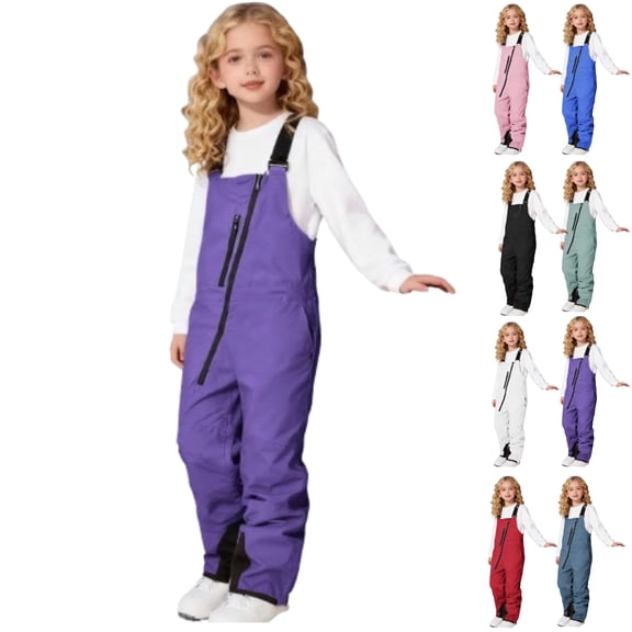 2026 New Kids Snow Bibs Waterproof Insulated Ski Pants Girls Adjustable Strap Snowboard Overalls Lightweight Winter Snowsuit,Purple 4-8 Years