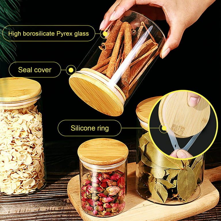 Pluokvzr Glass Jars with Bamboo Lids,6 oz Glass Food Storage Jars with Wood  Lids for Pantry, 10 Pack 