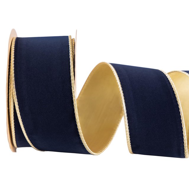 Cinta decorativa CSZD RIBBON con alambre de terciopelo de 6,5 cm x 9,1 m, color azul marino
