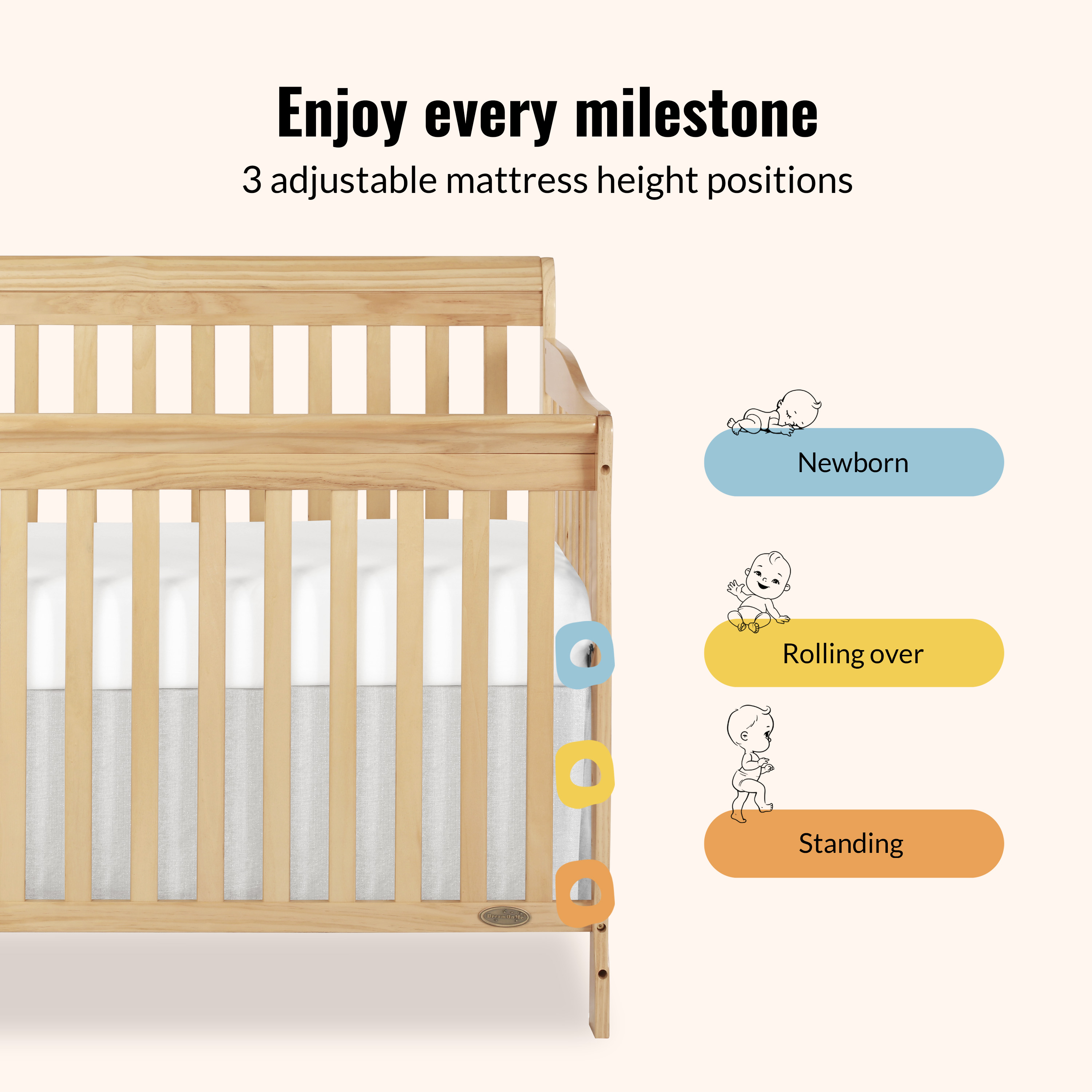 Dream On Me Ashton 5-in-1 Convertible Crib, Natural, Greenguard Gold and JPMA Certified