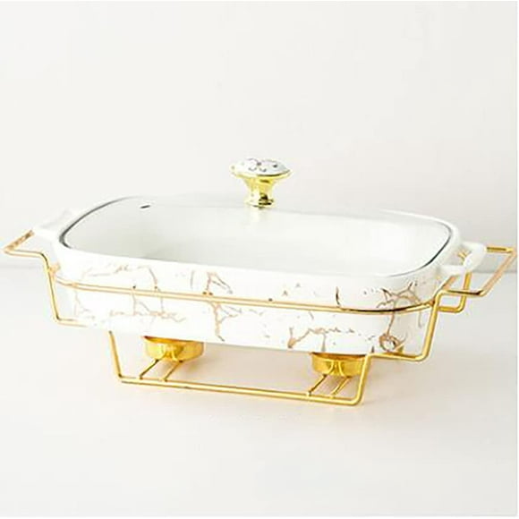 Ceramics Chafing Dish Buffet Set, Marble Finish Chafing Dish, Rectangular Chafers for Buffet/Weddings/Parties/Banquets/Catering Events,White,A