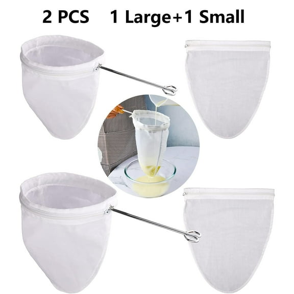Ultra Fine Mesh Strainer Bags, Reusable Mesh Filter Bags with Stainless Steel Handle Frame for Filter NutMilk, Coffee, Milk, Butter, Juices and Fresh Cheese (Large   Small)