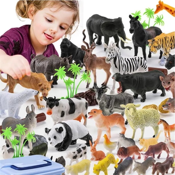 Piezas de animales salvajes de la selva, Serie de animales de granja, modelo coleccionable de Jaguar, juguetes cognitivos de aprendizaje temprano para niños, regalos de Navidad, 44 Uds.