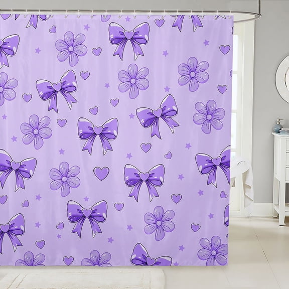 Manfei Coquette Bow Shower Curtain 72Wx72L,Purple Dreamy Bowtie Bathroom Curtain