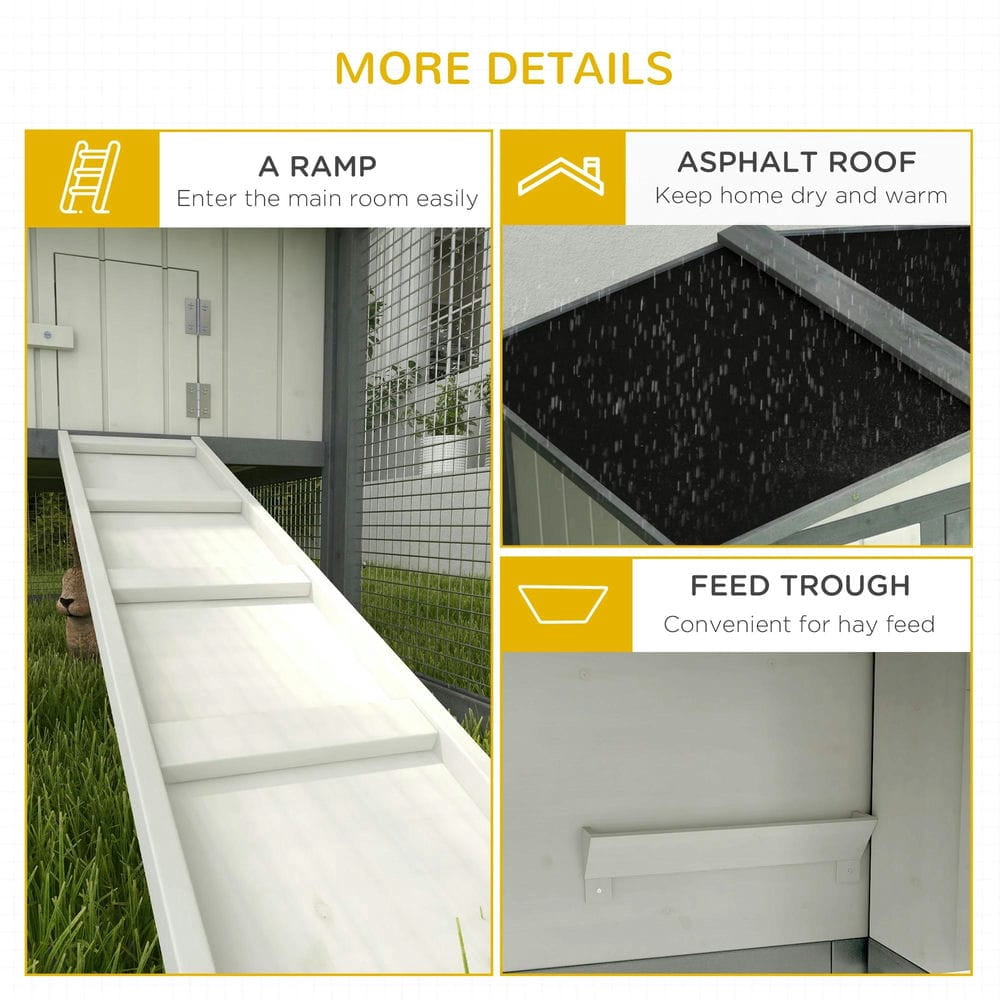 Topcobe Large Rabbit Cage Outdoor 61"L Guinea Pig Hutch w/ Run Feeding Trough Removable Tray Ramp Asphalt Roof, Outdoor Wooden Pet Shelter, White