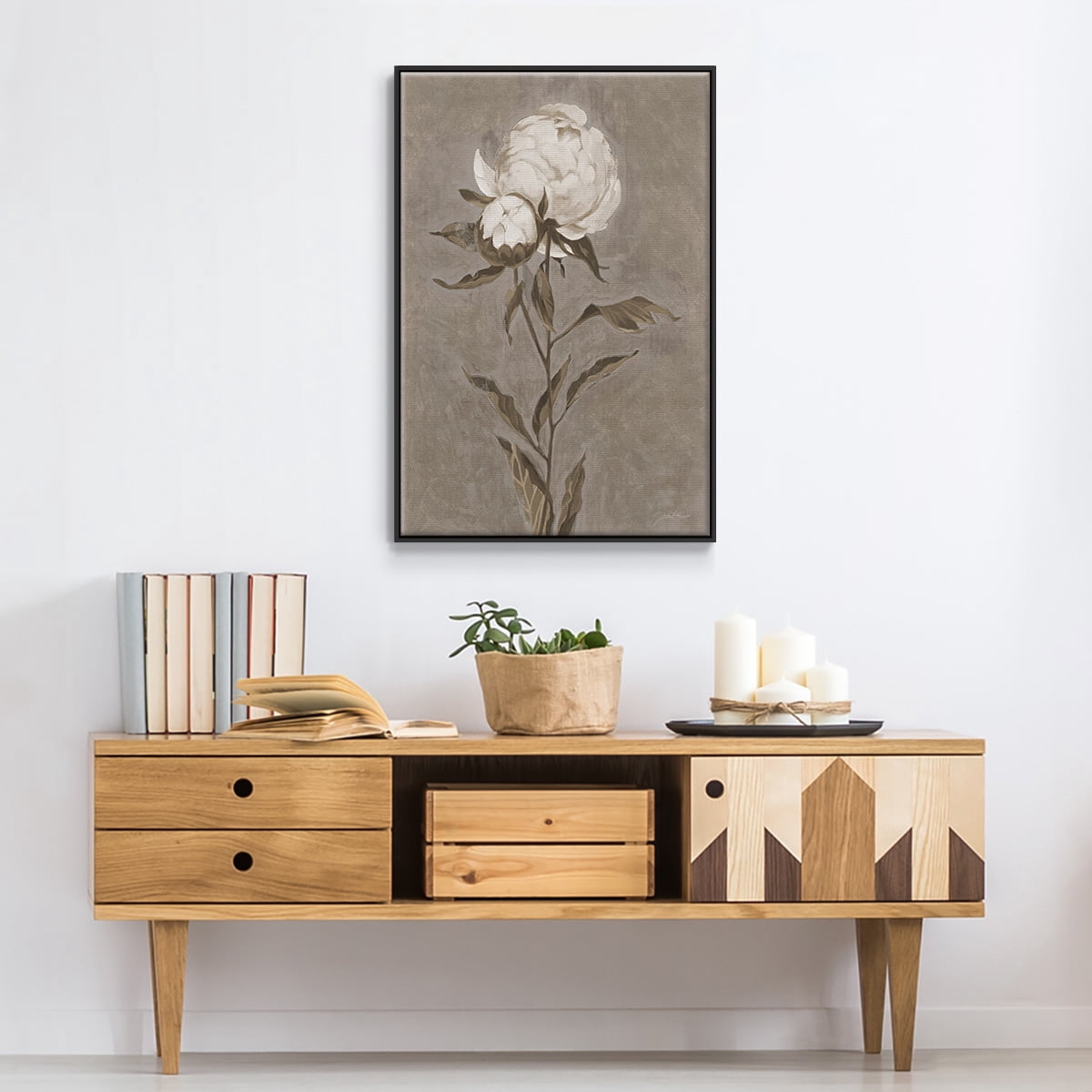 Pretty as a Peony II Framed Premium Gallery Wrapped Canvas - Ready to Hang - 25 x 37 - Black Floating Frame