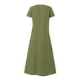 thumbnail image 4 of Jacenvly New Formal Dresses for Women Solid Color Short Sleeved Cotton Linen Dress Long Skirt Quick Drying Trendy Beach Dresses for Women 2024 Vacation Army Green, 4 of 6