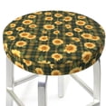 thumbnail image 3 of KLL Black Ink Green Plaid Sunflower Round Bar Chair Cushion Cover 12 inch ,Bar Stool Protector with Elastic, Soft Washable, 3 of 6