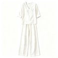 thumbnail image 7 of Zekutng Lounge Sets for Women Loose V-Neck Roll-up Sleeve Linen-Blend Shirt & Elastic Waist Wide Leg Pant Matching Set,Sizes S-3XL, 7 of 7