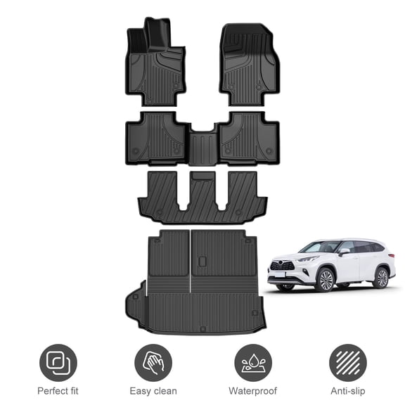 Floor Mats and Cargo Mat Fit for Toyota Highlander 7-Seats 2020-2026 Heavy Duty TPE All Weather Protection Car Floor Mats Full Set Car Accessories