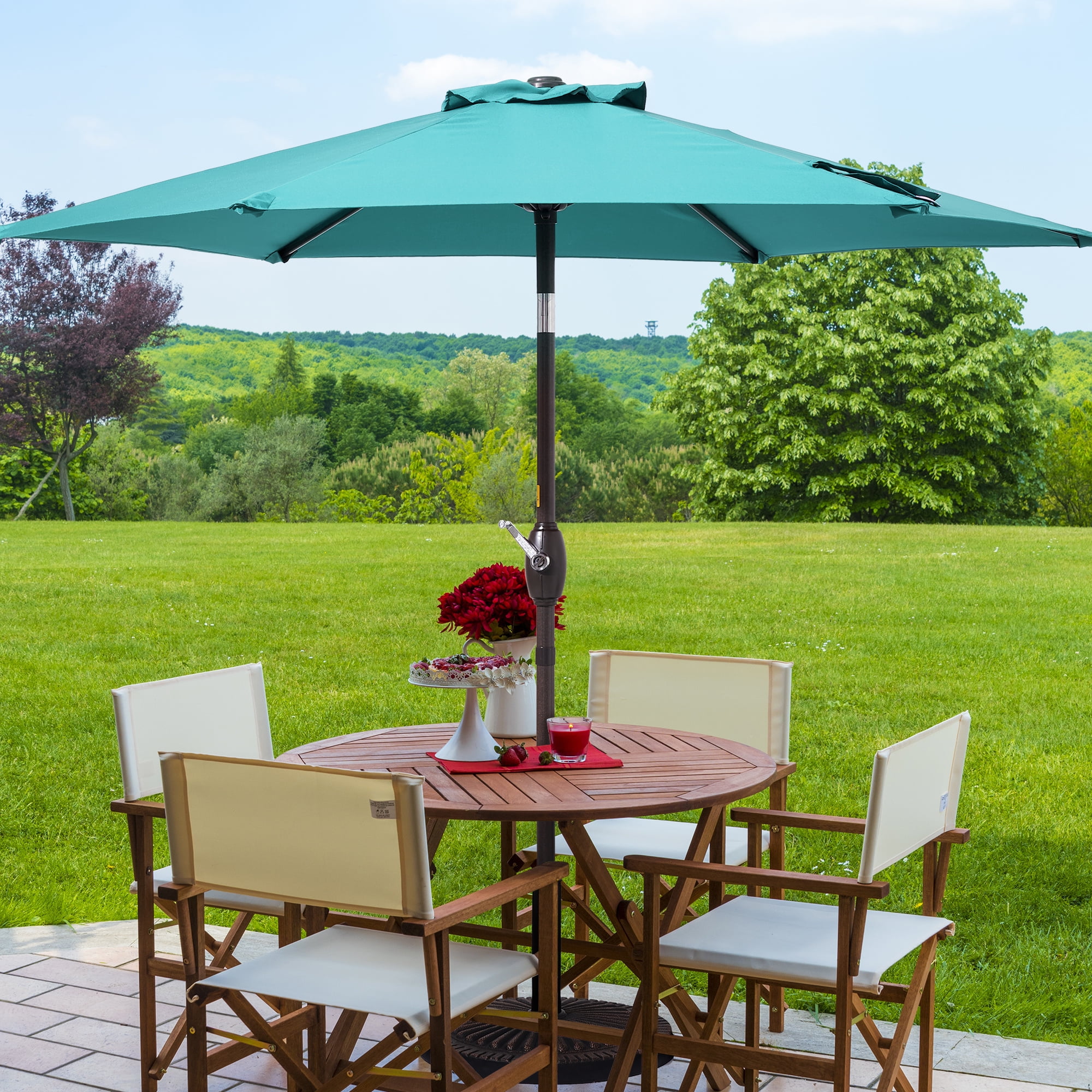 cantilever patio umbrella with sunbrella fabric Deluxe 8' x 8' Sunbrella Fabric Solar LED Cantilever Umbrella