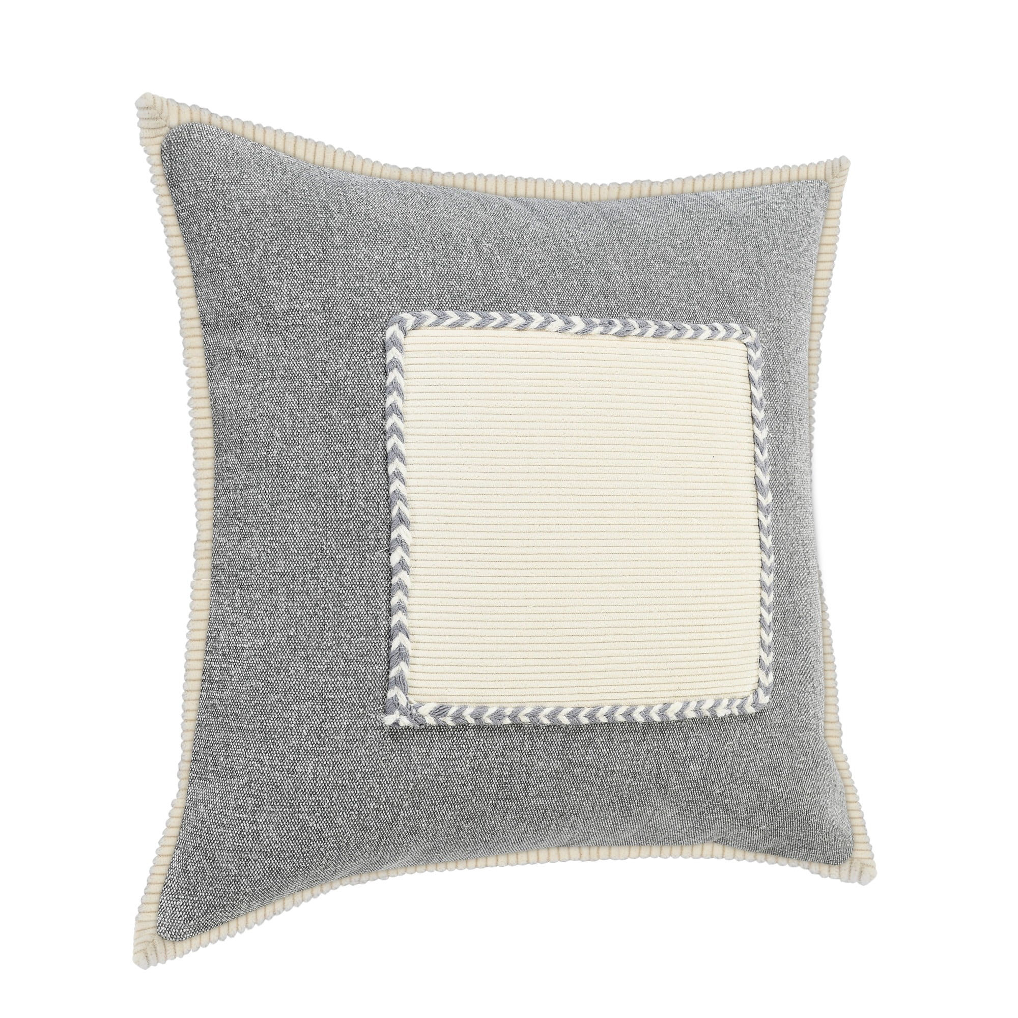 Laddha Home Designs Handwoven Geometric Flanged Throw Pillow Cover - 20" - Gray and Cream
