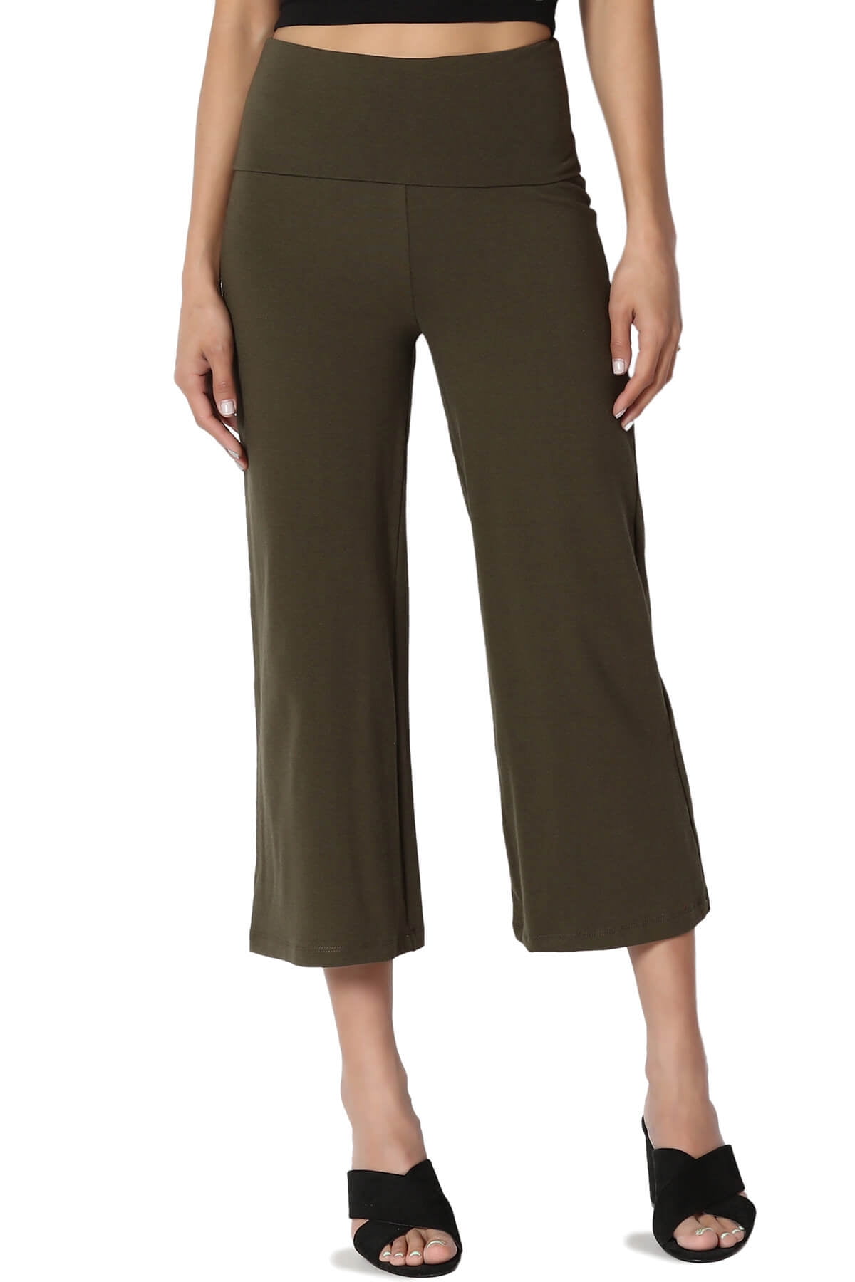 Women's Casual Lounge Thick Stretch Cotton Foldover Waist Capri Crop