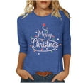 thumbnail image 3 of JURANMO Sales Today Merry Christmas Shirt for Women Xmas Letter Graphic Print 3/4 Sleeve Shirts Loose Casual Crewneck Blouses Holiday Party Pullover Tops Blue M, 3 of 5