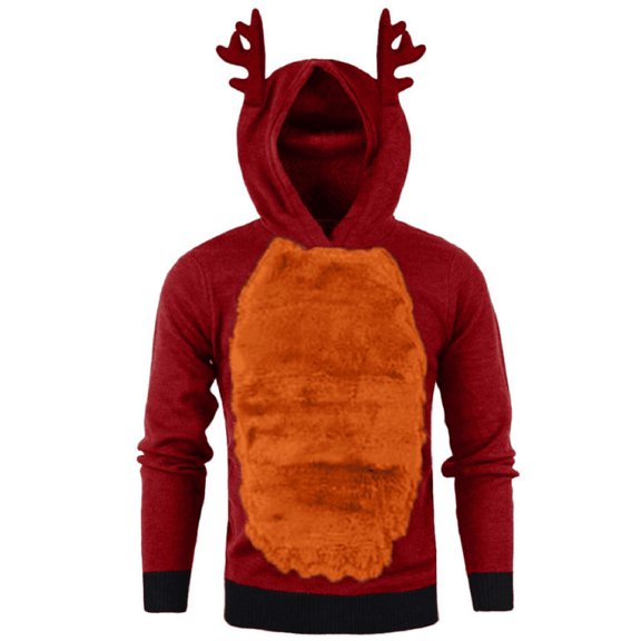 IROINNID Deals Hoodies for Men Comfy Fleece Christmas Antlers Hooded Color Block Sweatshirt,Orange