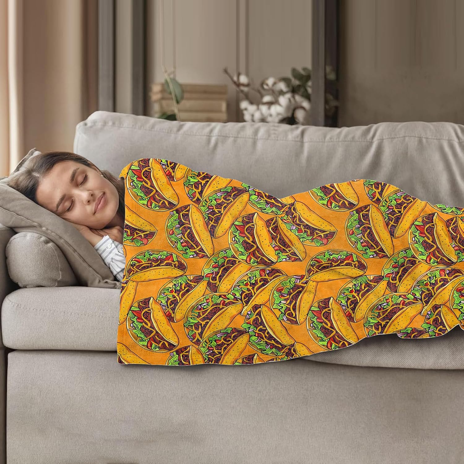 Fun Mexican Food Taco Throw Blanket for Women Girls Boys, Soft Flannel Blankets Gifts