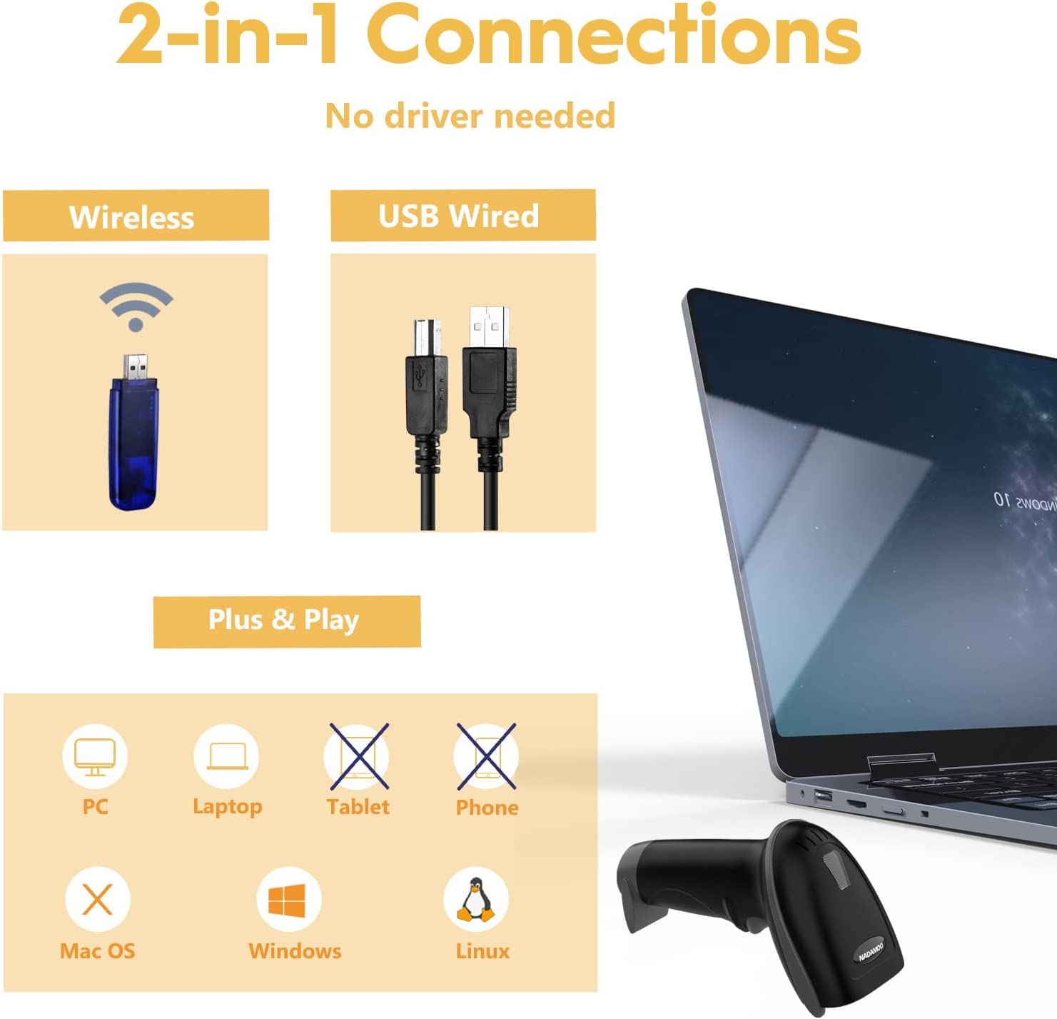 Mua NADAMOO Wireless Barcode Scanner with Charging Cradle, Read 1D, 2D