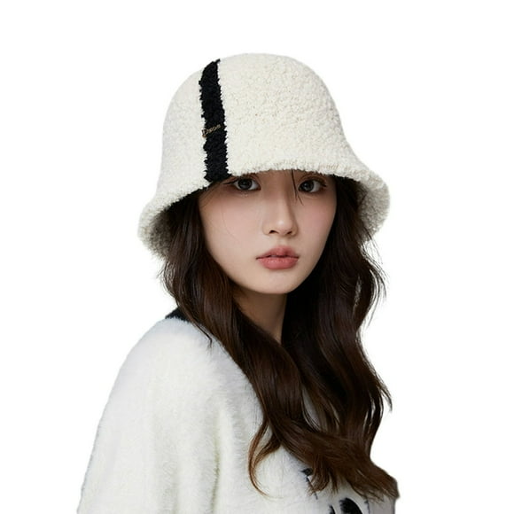 Warm Winter Hat Knitted Hat Women Winter Bucket Hat Thick Color Matching Soft Sun Uv Protection Short Brim Windproof Cold