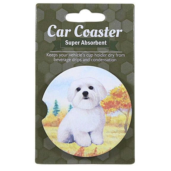E & S Imports Maltese Car Coaster - 1 Car Coaster Inch, Sandstone - Super Absorbent 23324