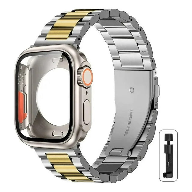 Correa Para Apple Watch, Acero Inoxidable con Funda Ultra, Compatible con 40/41/42/44/45/46mm