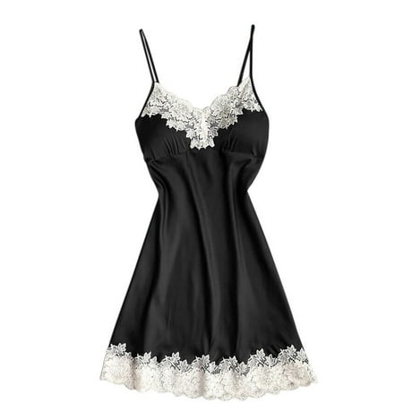 Women s Nightgown V-Neck Chemise Sleepwear Lace Nightwear Soft Pajama Dress Build in Bra Lingerie for Women Loungewear
