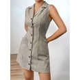 thumbnail image 5 of Women'S Button Down Short Dresses Sleeveless A Line Shirt Dress with Pocket Gray Grid L, 5 of 6
