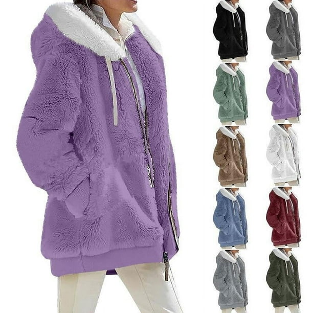 YUANOU Women Winter Coat Solid Color Long Sleeves Zipper Cardigan Loose Warm  Furry Plush Plus Size Lady Coat Winter Clothes(Dark gray)XL 