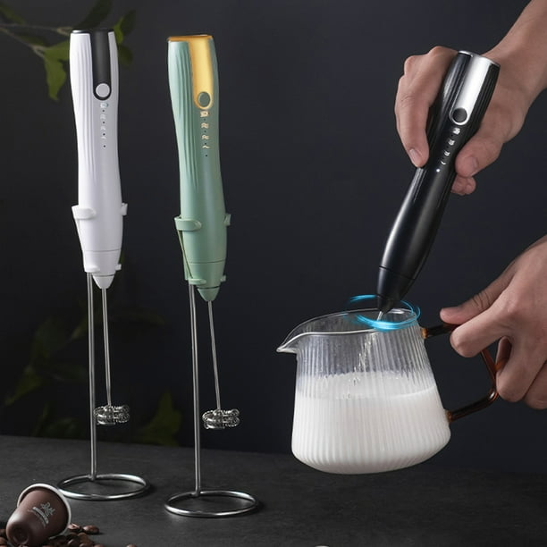 Espumador de leche de mano Espumador | Potente batidor de bebidas recargable USB de 600 mAh para café con leche Cappuccino Matcha Hot Chocolate | 3 velocidades ajustables | Plástico y acero