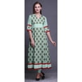 thumbnail image 3 of Bimba Green Stripe,Leaves & Floral Block Print Womenâ€™sÂ&nbsp;Long Designer AnarkaliÂ&nbsp;KurtiÂ&nbsp;Kurta Ethnic Dress XXX-Large, 3 of 6