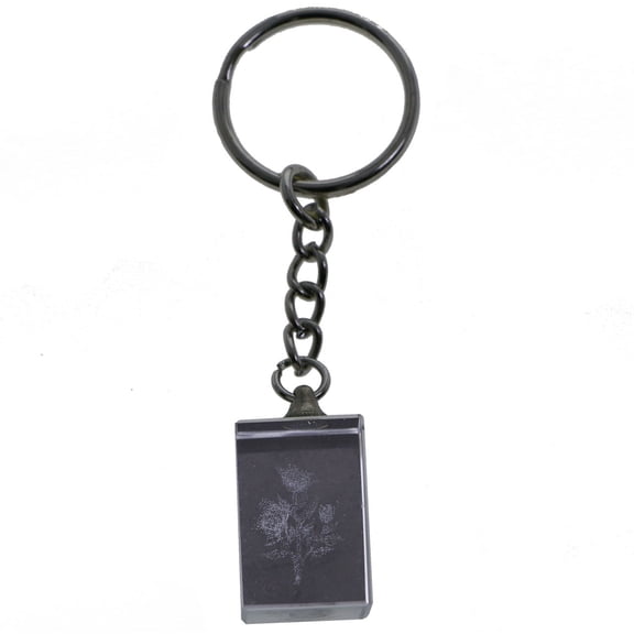Flower 3D Laser Etching Split-Ring-Keychain Clear/Silver-Tone