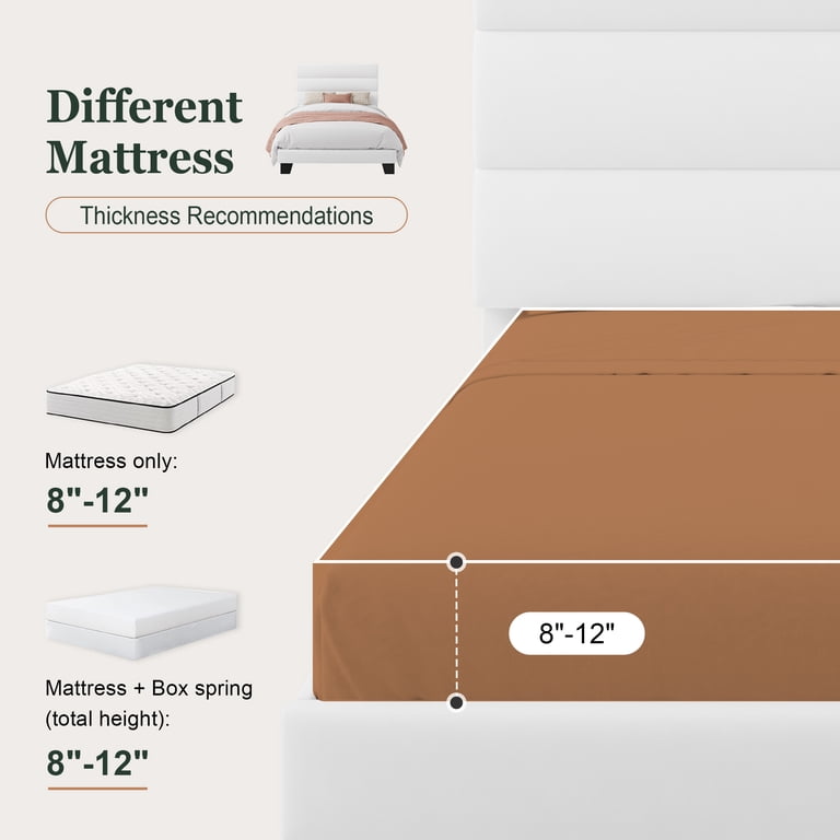 Amolife Twin Platform Bed, White Velvet Headboard photo 5