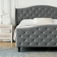 thumbnail image 5 of YUSAZENS Queen Bed Frame with Headboard and Footboard, Tufted Upholstered Platform Queen Size Bed Frame , Velvet Platform Bed Raised Wing Back Headboard, No Box Spring Needed, Gray, 5 of 7